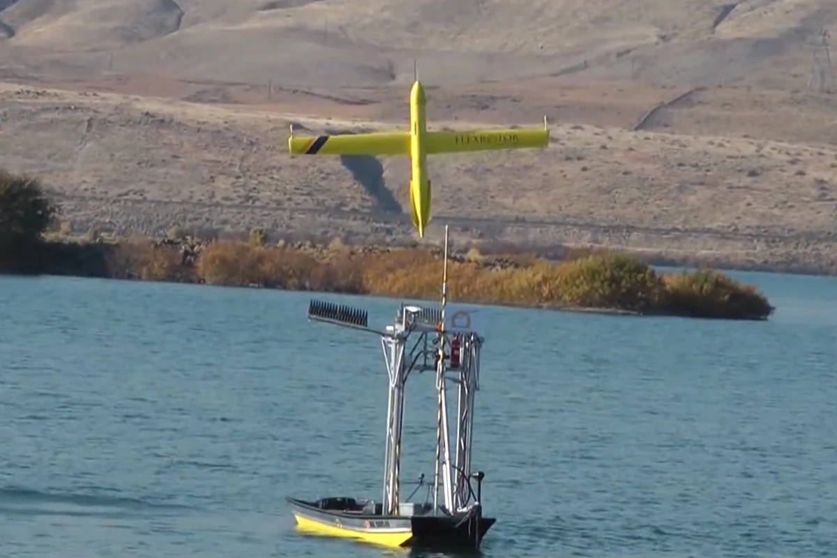 The Flexrotor UAV takes off autonomously from the skiff