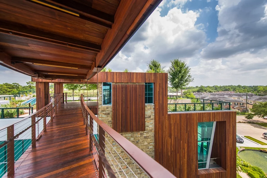 A suspension bridge connects The Treehouse to MetroNational’s corporate offices