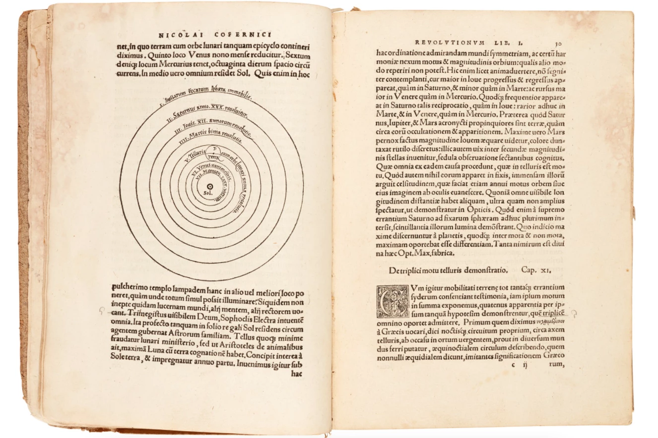 This 1543 publication of Copernicus' heliocentric model, which correctly identified the sun as the centre of our solar system, was a major event in the history of science,