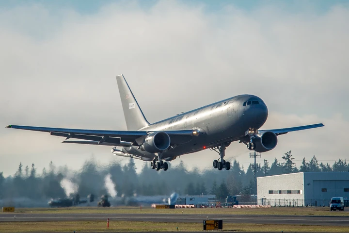 The first KC-46 tanker for the US Air Force takes off from Paine Field in Everett, Washington, on its maiden flight