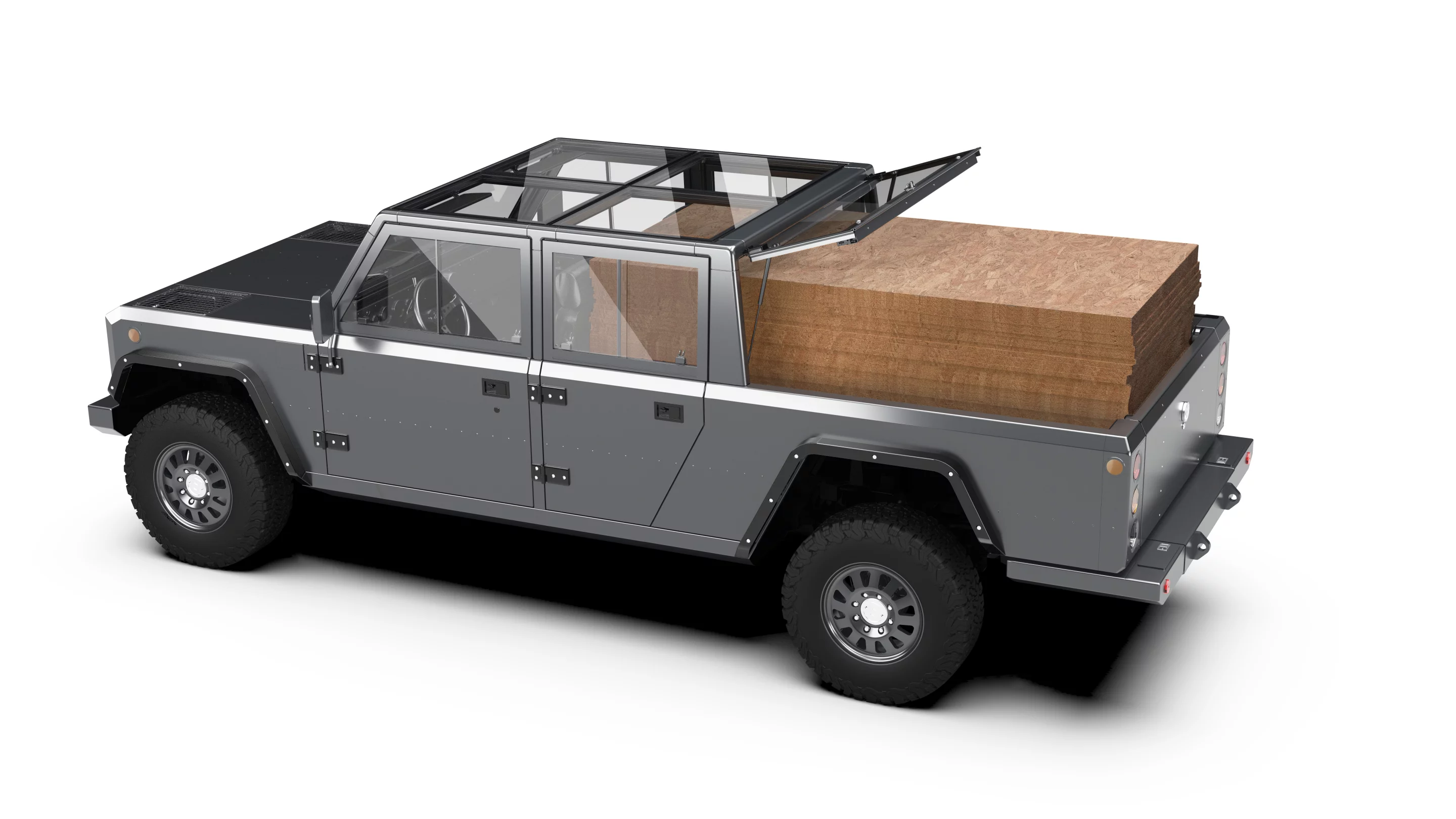 Stack 'em high - Bollinger says the B2 pickup will be able to carry up to 72 pieces of 4 x 8 plywood