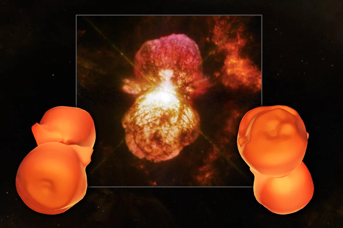 The 3D model shows the Homunculus Nebula surrounding Eta Carinae (Image: NASA Goddard (inset: NASA, ESA, Hubble SM4 ERO Team)