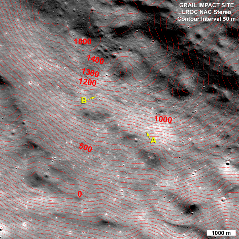 Topographic image of GRAIL impact sites (Image: NASA)