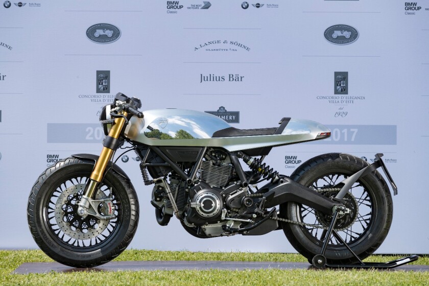 The winner of the public vote for the best in show motorcycle at Villa d'Este was this Ducati Café Racer created by Ducati's own Centro Stile design studio. There's not a lot of information about the bike, though it is clearly a derivative of the 800cc Scrambler wearing an aluminum monocoque seat-tank unit with some exquisite finishing work that contrasts between highly polished and a satin finish. It speaks volumes for the prestige of the Villa d'Este Concorso di Motociclette that Ducati should enter two concept bikes that have never been previously seen.