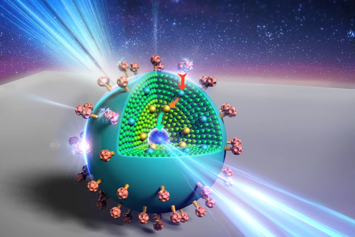 An artists impression of the new nanoparticle, which could improve solar energy harvesting, bio-imaging, and light-based security techniques