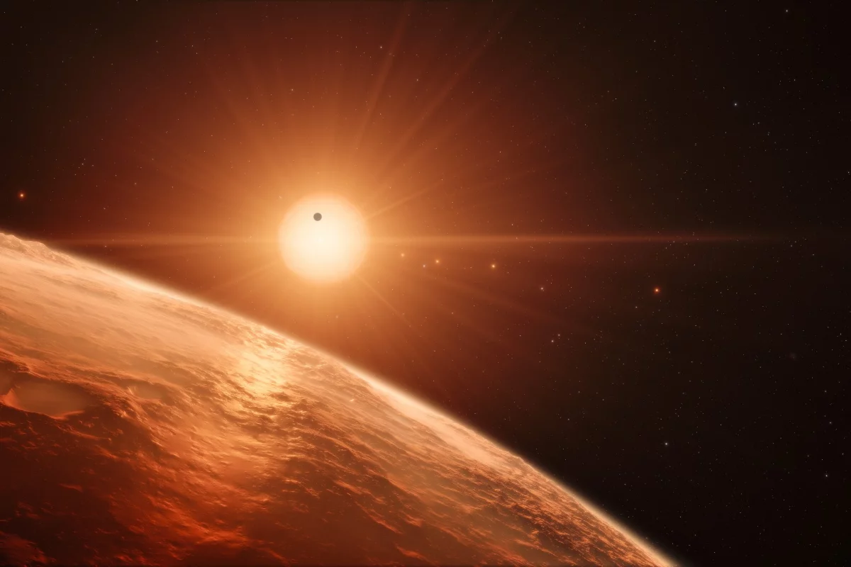 Artists's impression of the TRAPPIST-1 solar system. TRAPPIST-1 now holds the record for the solar system with the most orbiting Earth-sized exoplanets