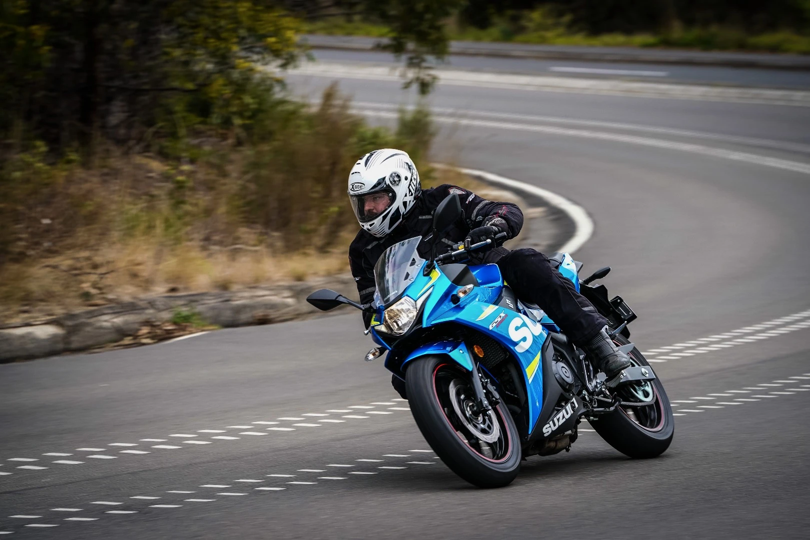 It's a game of corner speed with smaller, lower powered bikes like this. And the GSX-250R handles itself well.