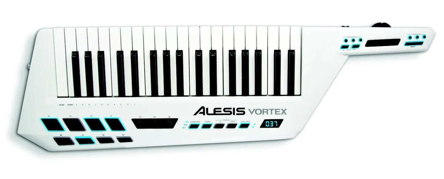 The Vortex features a playing area made up of 37 pressure-sensitive keys, above which are velocity-sensitive pads and transport and patch select controls