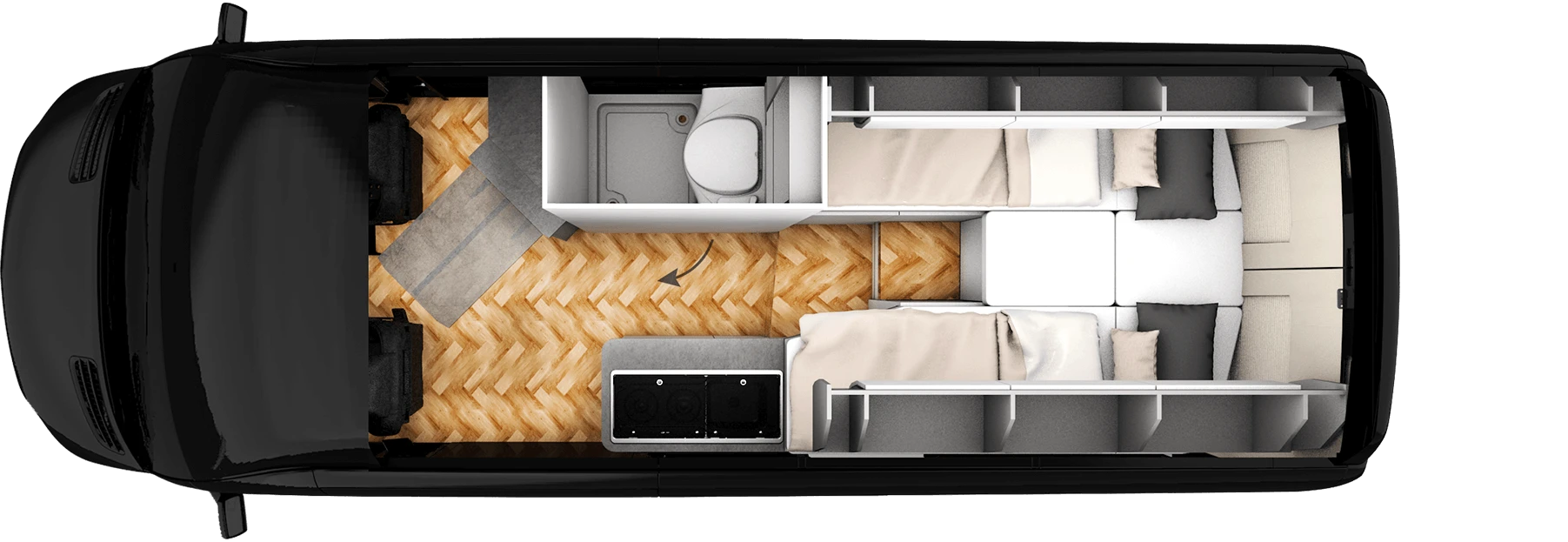 The Yucon 6.0 floor plan here shows the kitchen on the opposite side, as compared to the photos, so perhaps Frankia published the wrong floor plan or is working on another version, perhaps for right hand-drive markets