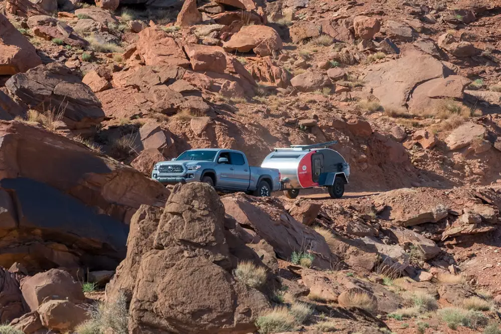 Rolling through red rock country with the Escapod Topo teardrop trailer