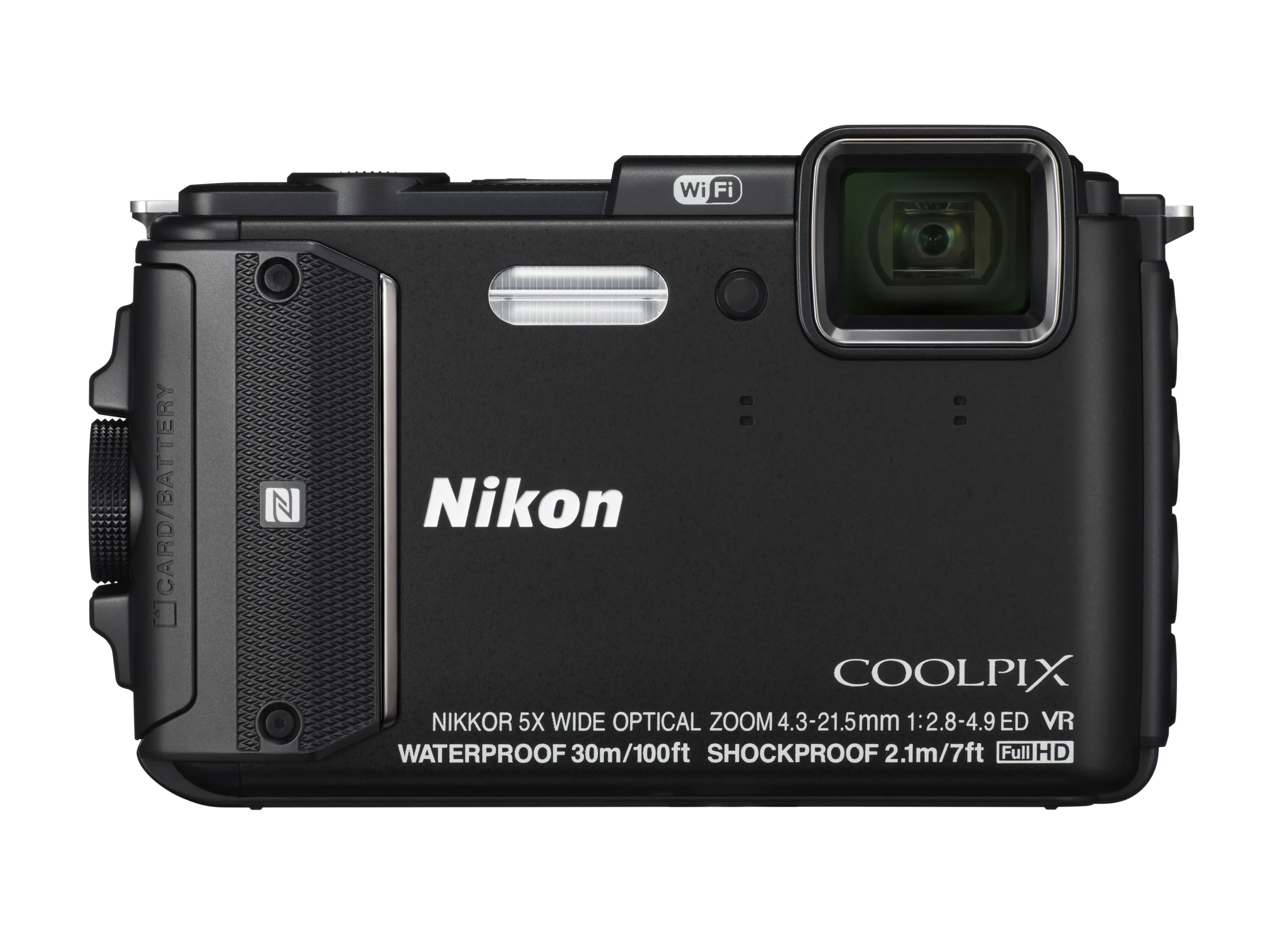 Nikon Coolpix AW130 is waterproof to 30 meters (100 ft), shockproof 2.1 meters (7ft) and freeze-proof to temperatures of -10 ºC (14 ºF)