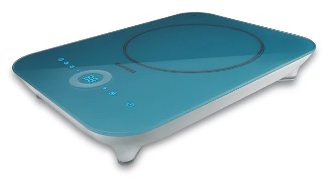 Samsung's new portable induction hob comes in various colors and hosts a range of safety and user-friendly features, such as an iPod-like groove touch control wheel