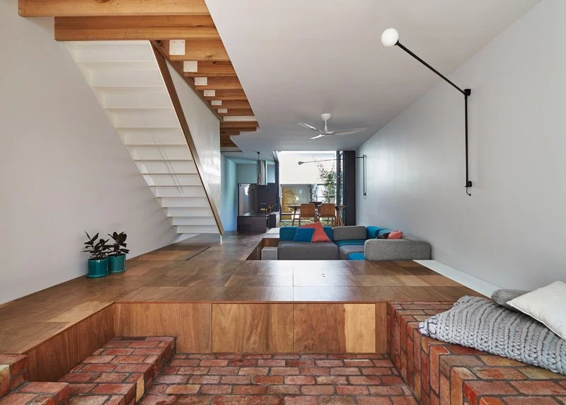 The raised floor is the most interesting feature of the home