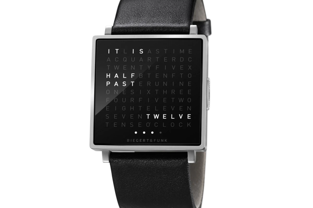 The QLOCKTWO W watch spells out the time in words