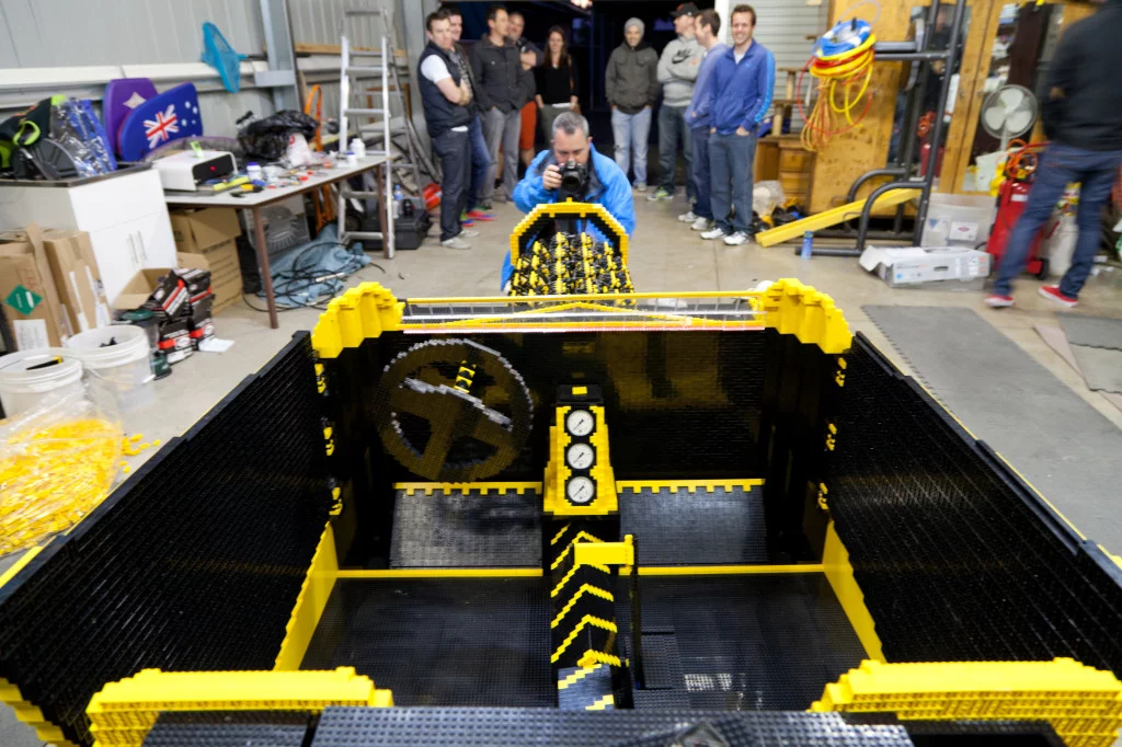 The air-powered Lego roadster is based on a traditional hot rod design