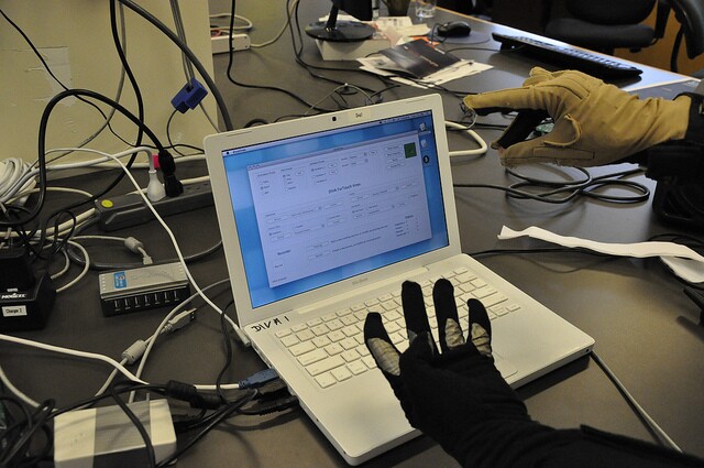 An experimental new gesture-to-voice synthesizer could allow people without the power of speech to "talk" with their hands (Photo: Johnty Wang, UBC)