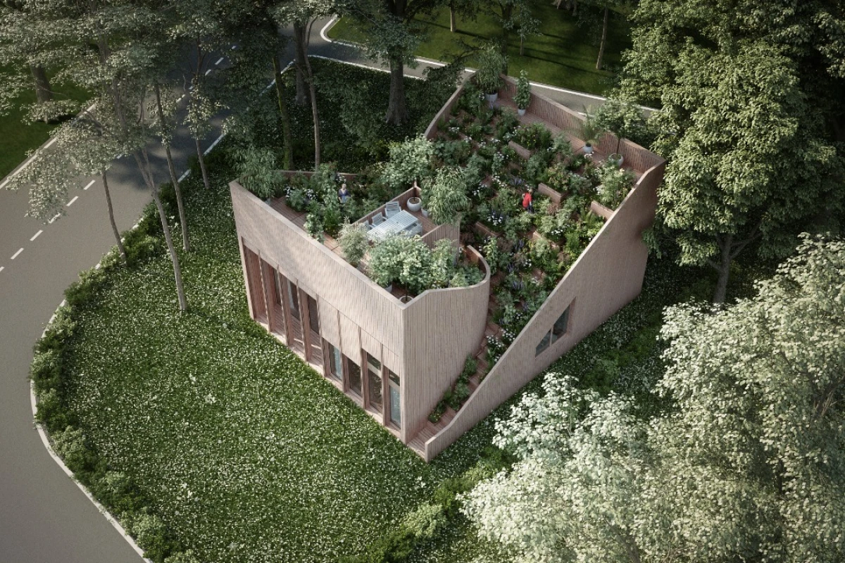 A small block of land located in the countryside of Germany will become home to this new concept, which boasts a generous rooftop vegetable garden