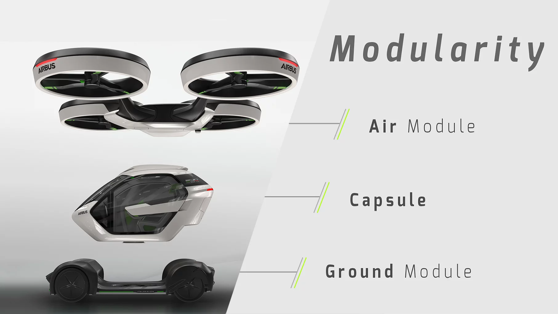 At the heart of the Pop.Up Next concept is a simple two-seat passenger cabin that can be driven on the ground or carried into the air