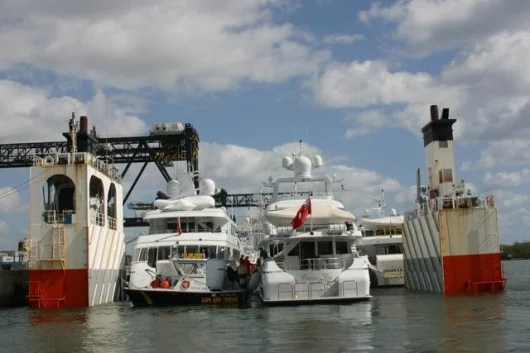 Yachts sail into the deck area of the Yacht Express