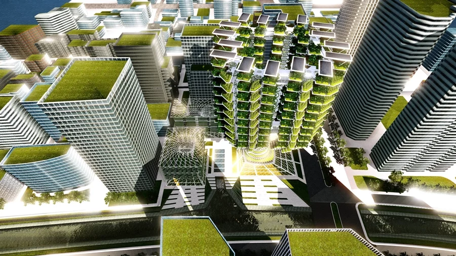 In addition to providing a space to grow food, the Urban Skyfarm would generate electricity via a solar array on its roof