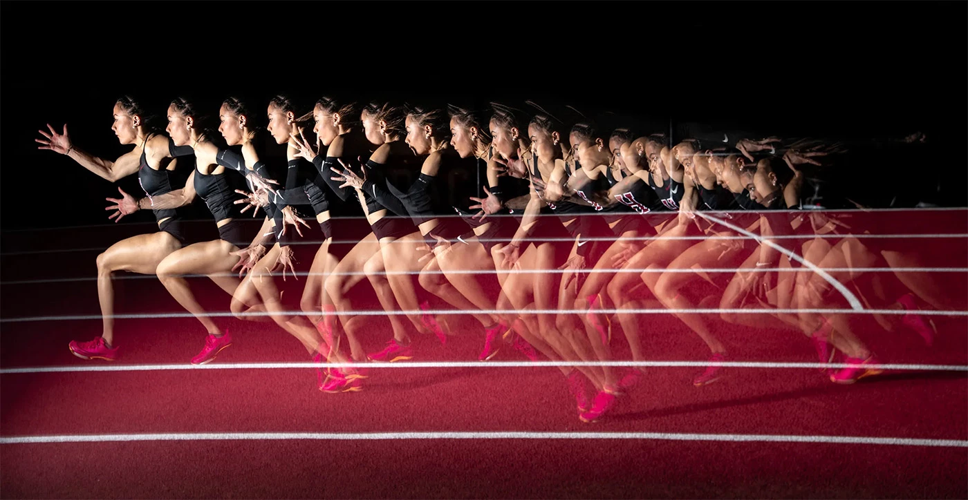 Shooting runner Victoria Bossong on a track in the dark made for a striking depiction of the human form