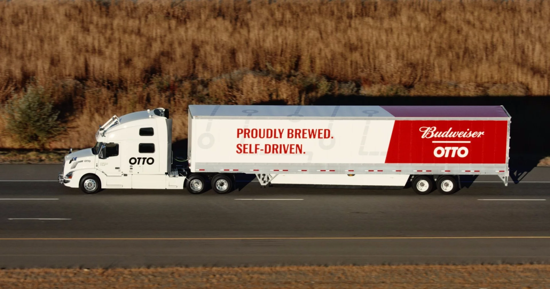 The Otto truck that delivered a shipment of Budweiser, is finished in a special livery