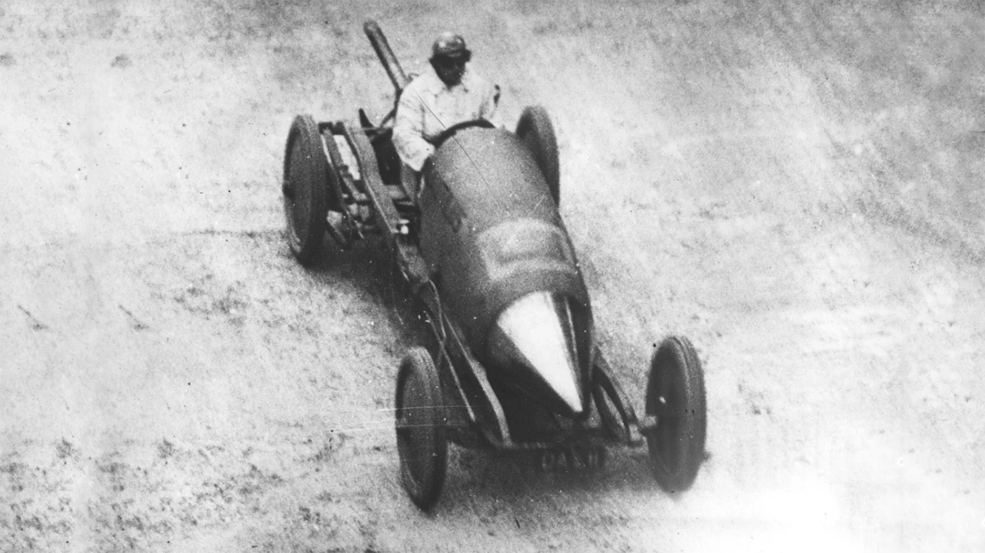 Jules Goux in one of the early Sunbeam record attempt cars