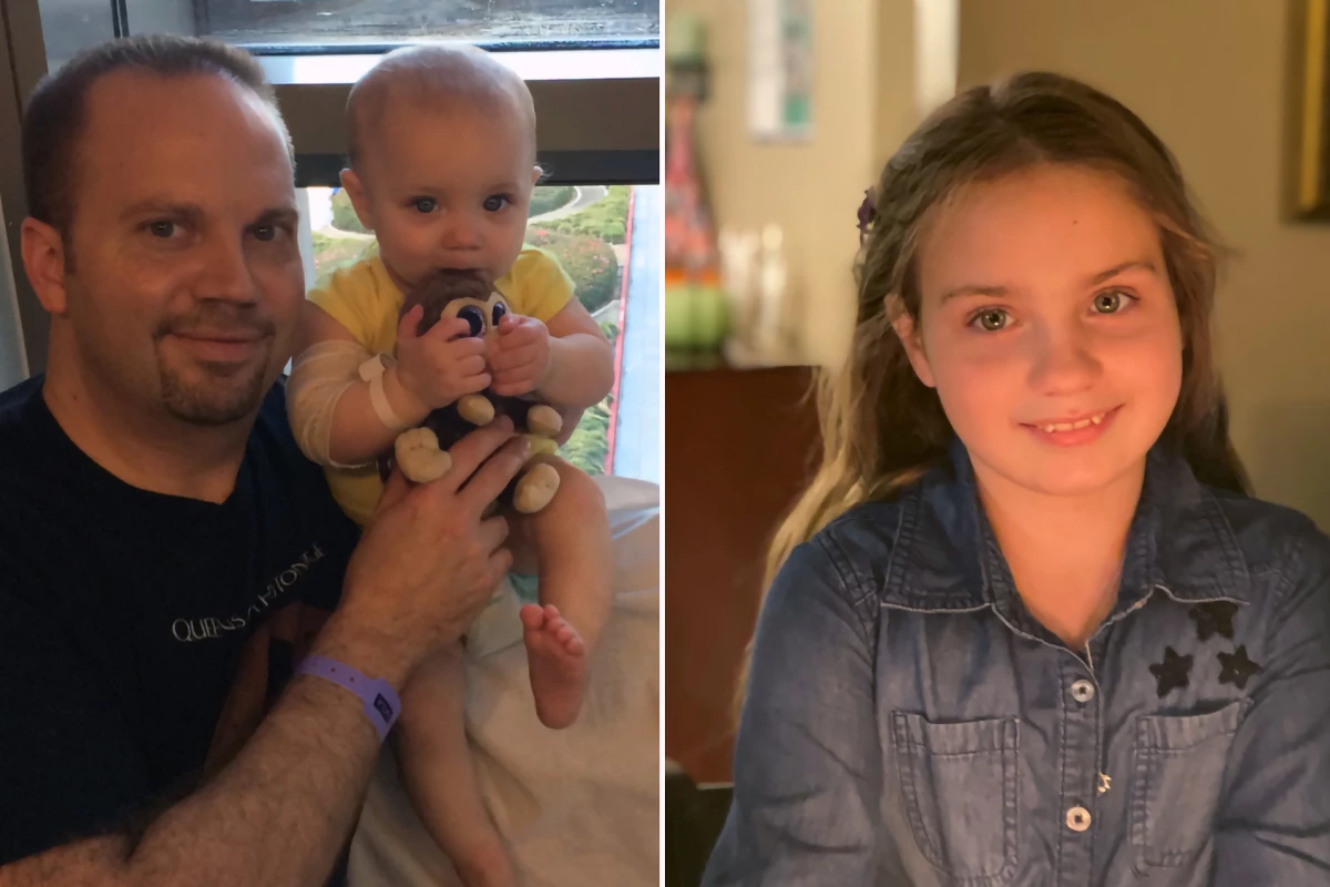 Eliana Nachem received gene therapy at 10 months (left) and is 11 now (right), free from living in medical isolation