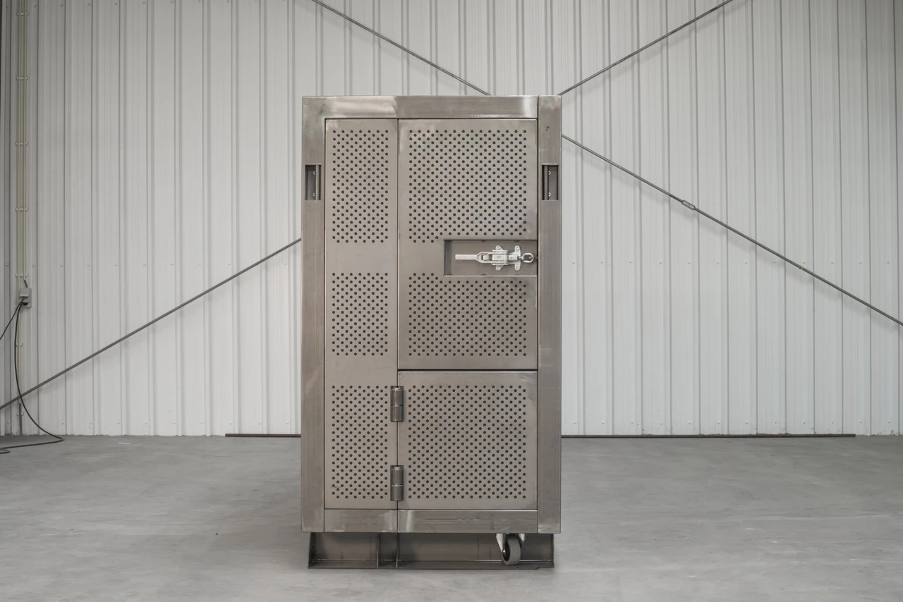 Locked up, the BEEBOX is enclosed in a perforated steel enclosure