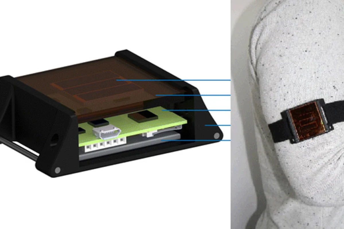 The solar measurement device worn by study participants to examine the real-world feasibility of solar powering medical implants