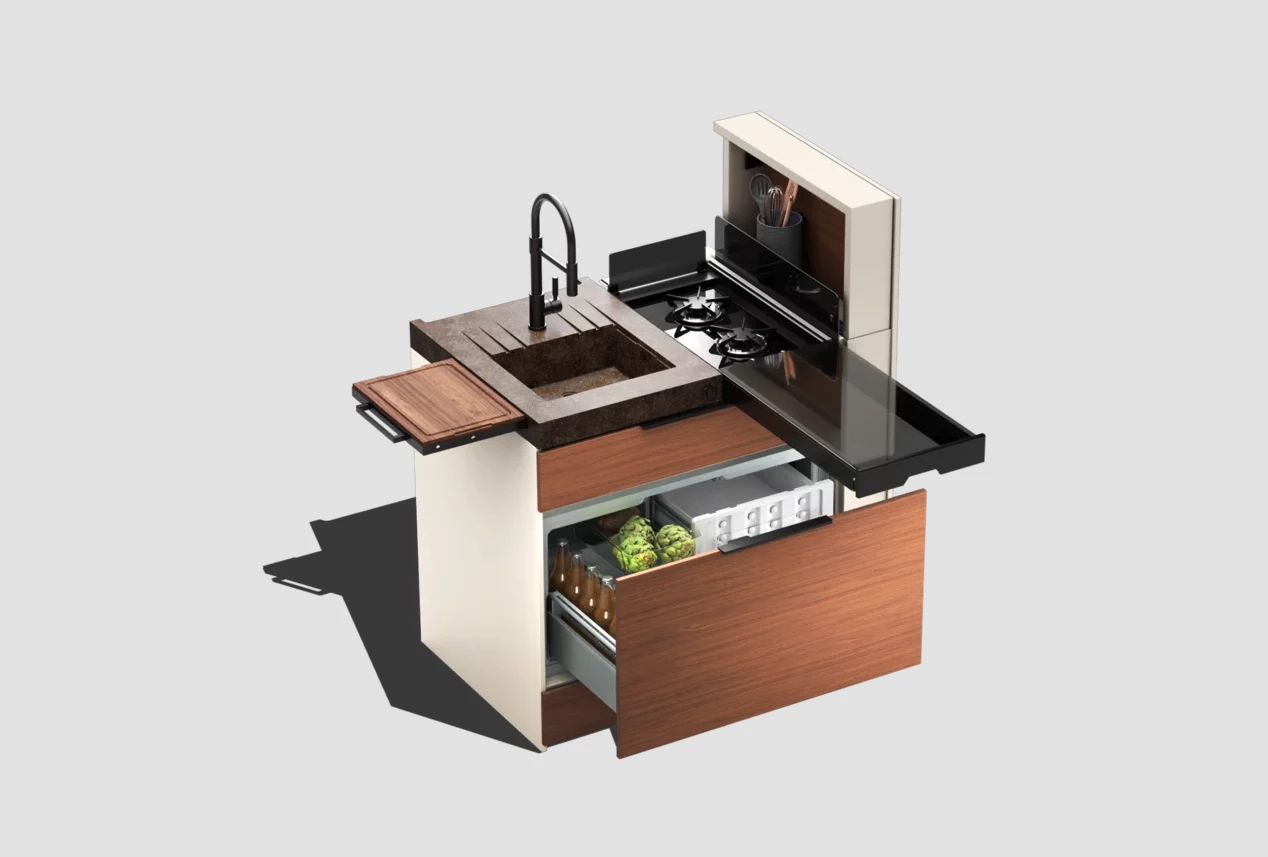 The Signature kitchen features various versatile slides and pop-out components