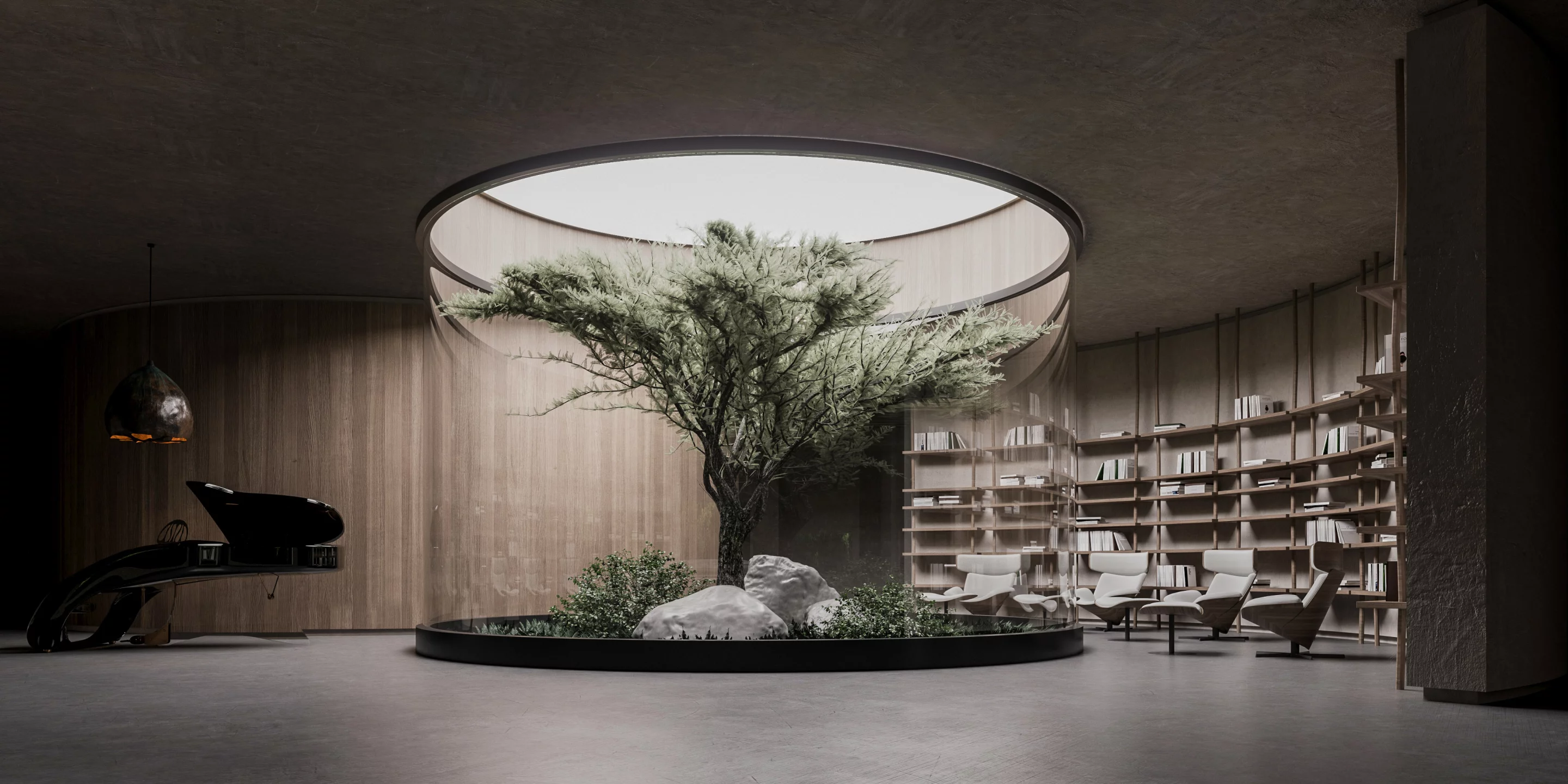 Plan B's living area would include an enclosed tree