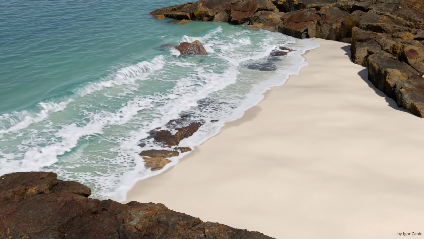 Houdini's spectacular new white water simulator renders video-realistic waves that interact with rocks, sand and one another