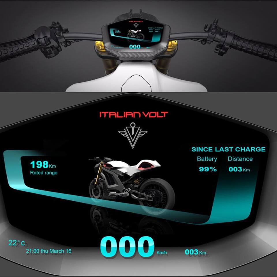 The Italian Volt Lacama's instrumentation is displayed on a TFT touch screen