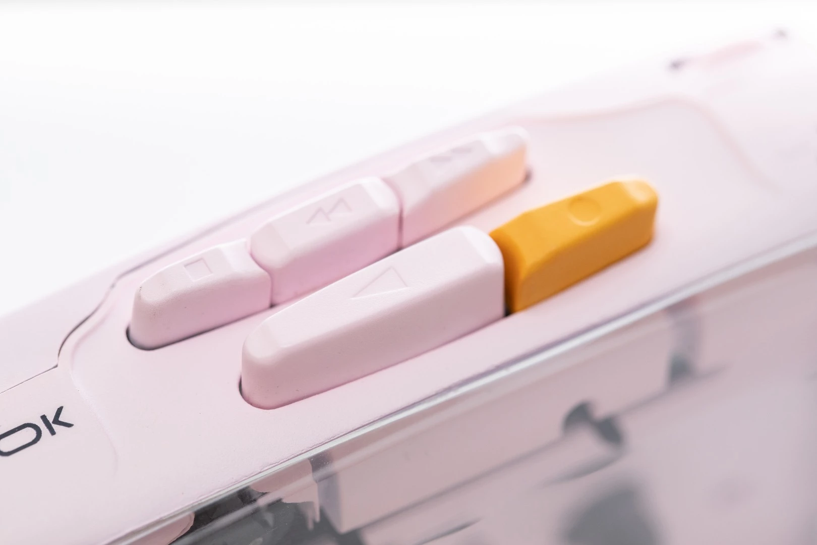 Five chunky buttons are used to control playback and recording on the It's OK portable cassette player