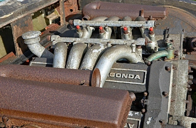 An Aston Martin prototype 5,340 cc, fuel-injected V8 sits in the engine bay