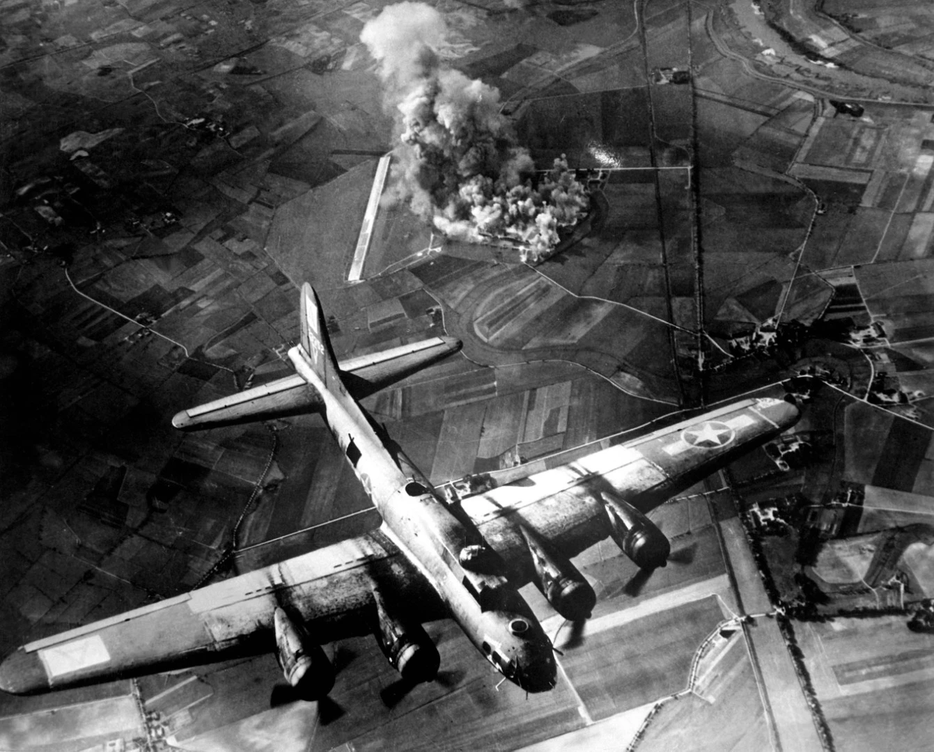 US Army bomber attacking factory at Marienburg, Germany, on 9 October 1943