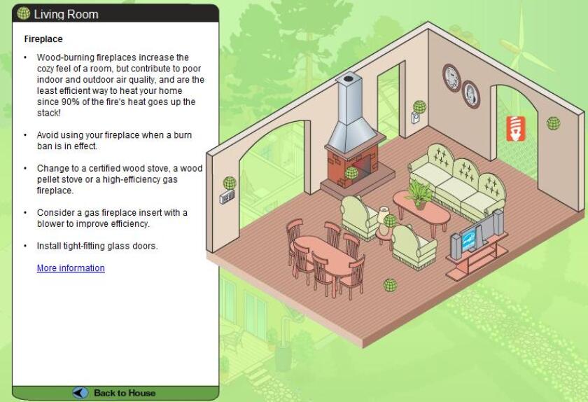 Clicking on household items such as a fireplace or light switch will open up a window of suggestions for improving them