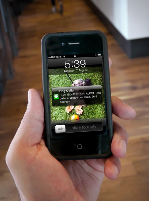 The Dog Caller sends an SMS to the owner if the dog gets too hot