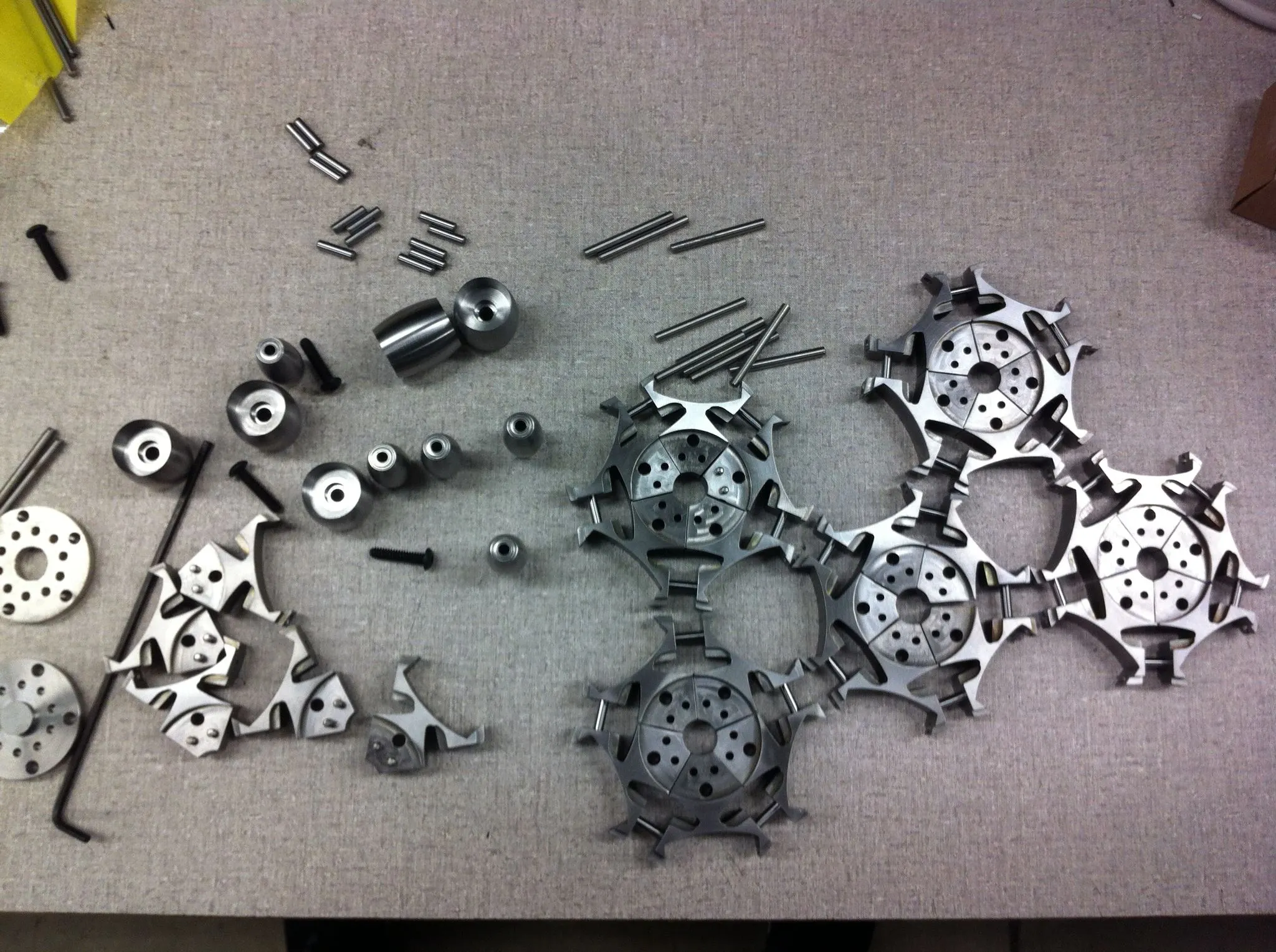 The omniwheels prior to assembly