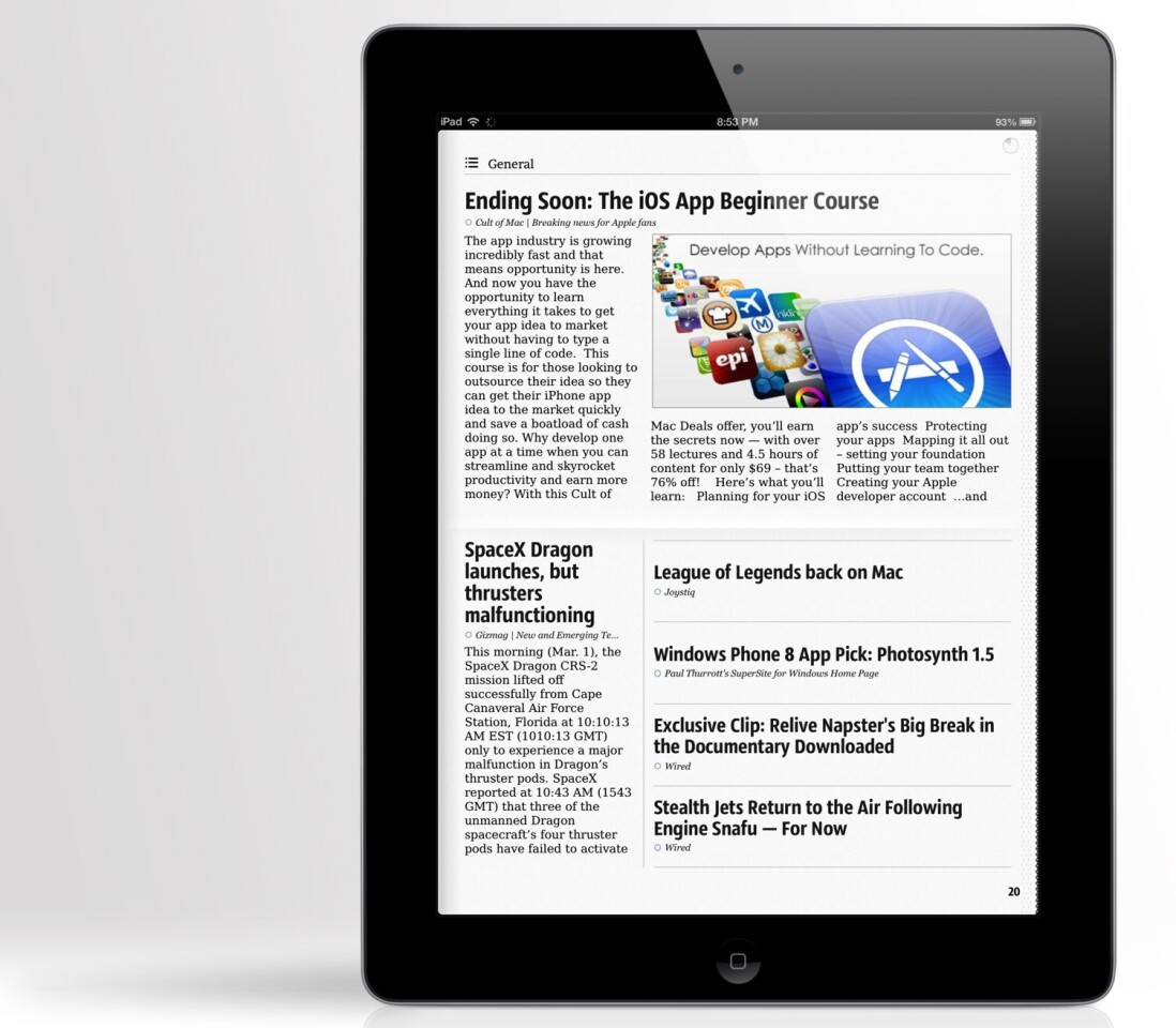The Early Edition 2 delivers your news in a newspaper layout for the iPad