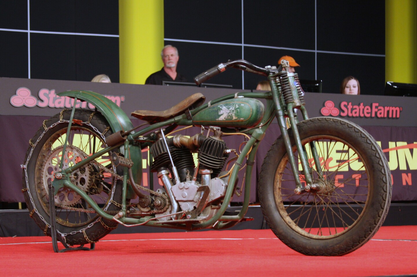 This 1928 Excelsior factory hillclimb machine of which only a handful were ever built. The bike was "bleeding edge" racing exotica when it was created using the Super X crankcase with a pair of racing cylinders from Excelsior’s 30.5 cu-in. single-cylinder half-mile dirt track engines. Estimated to fetch between $150,000 and $200,000, it sold for $143,000.