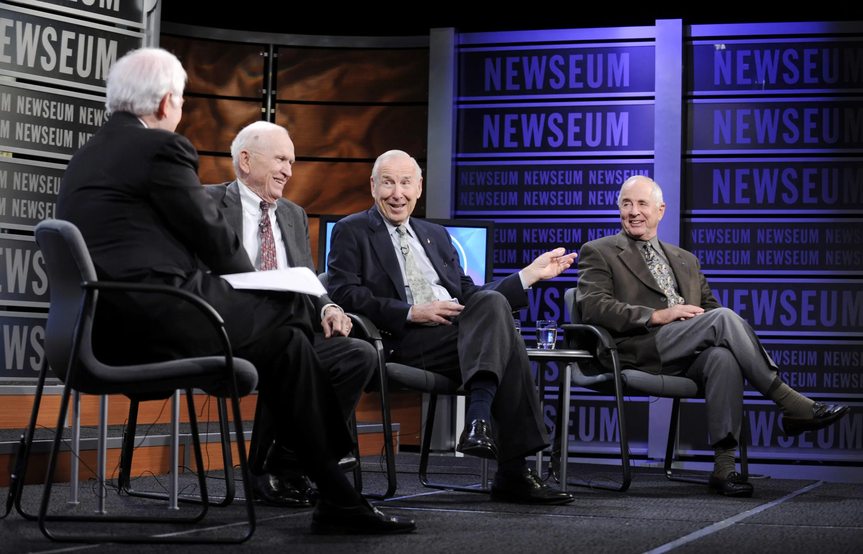 Frank Borman (second from left), James Lovell, William Anders, and Nick Clooney at the 40th anniversary of Apollo 8 (far left) (Image: NASA)