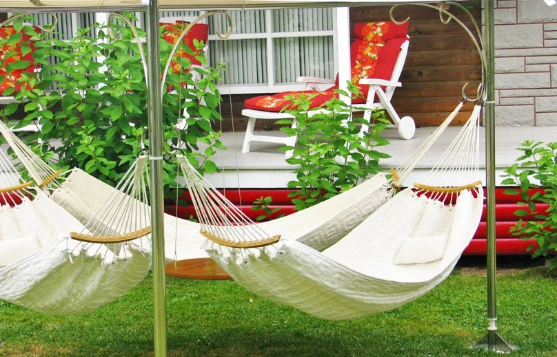 A close-up look at the actual hammocks, hanging side by side on the Eternity structure