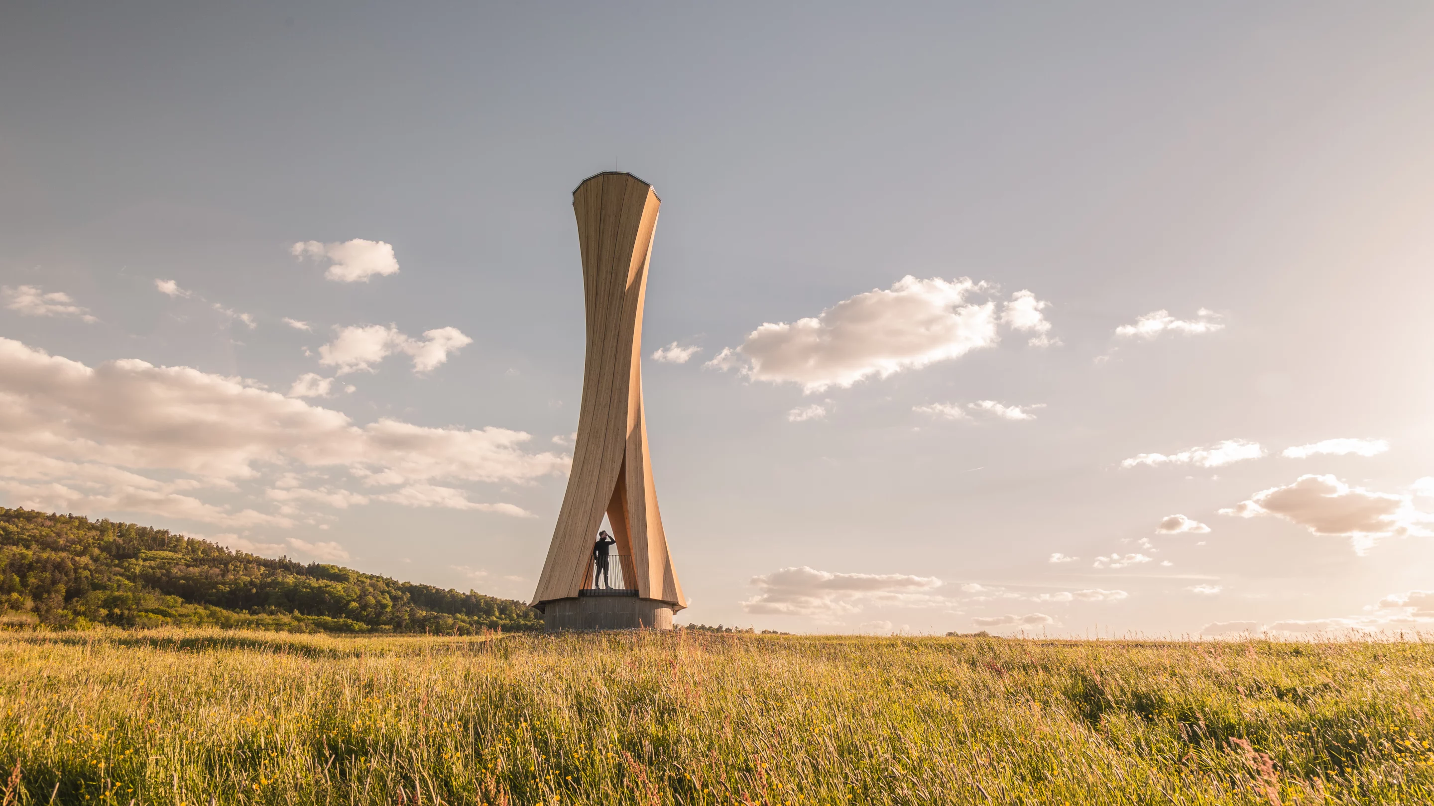 The teams says its Urbach Tower is the first structure in the world to use self-shaped building-scale components