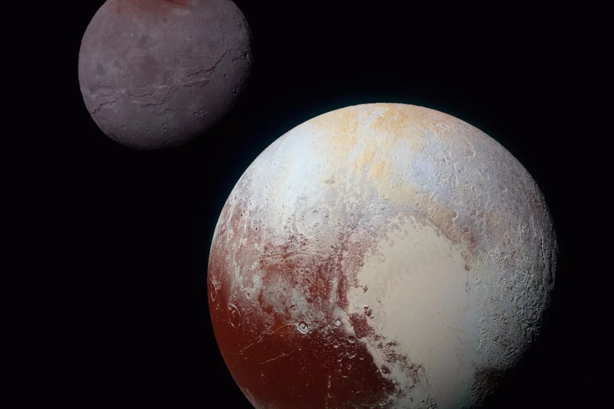 Charon (top) and Pluto are only separated by about 12,000 mi (19,300 km)