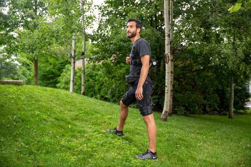 The latest iteration of the soft exosuit detects the transition between ealking and running gaits, and adjusts the gait profile of the mobile actuation system to suit