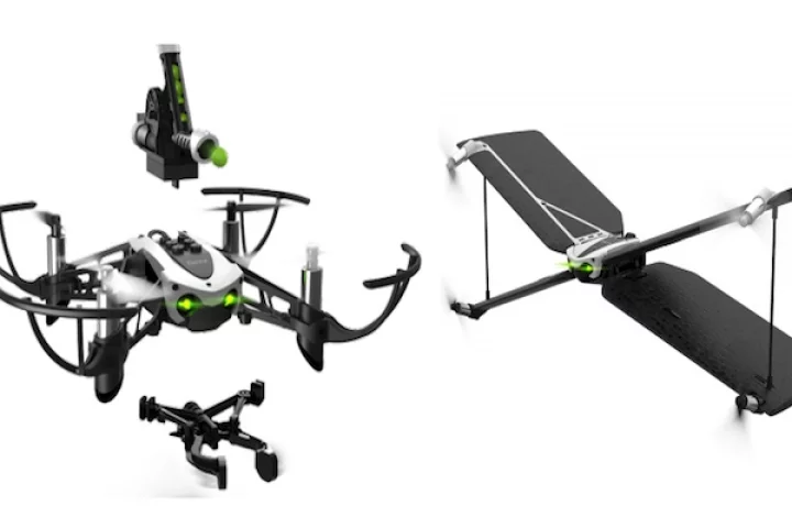 Parrot has unveiled two new minidrones: the Mambo, with attachable accessories, and the Swing, a fixed-wing drone that takes off vertically
