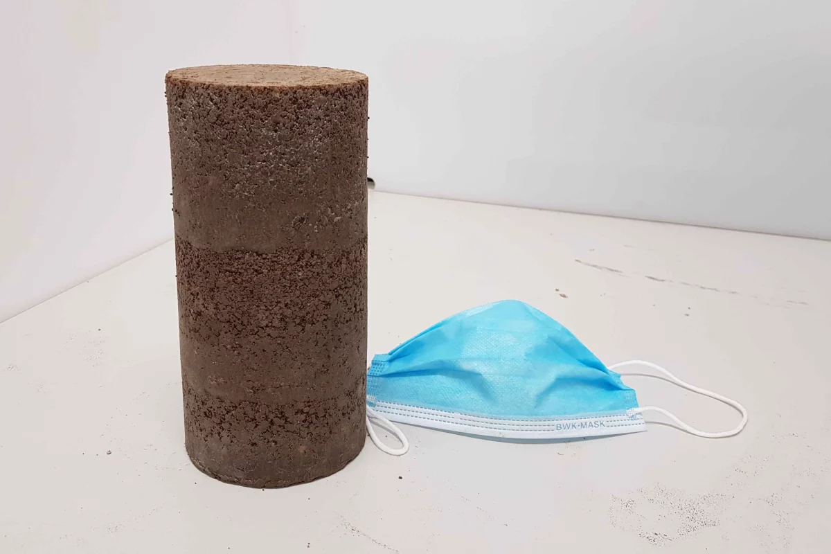 A sample of the road material made with the help of surgical face masks