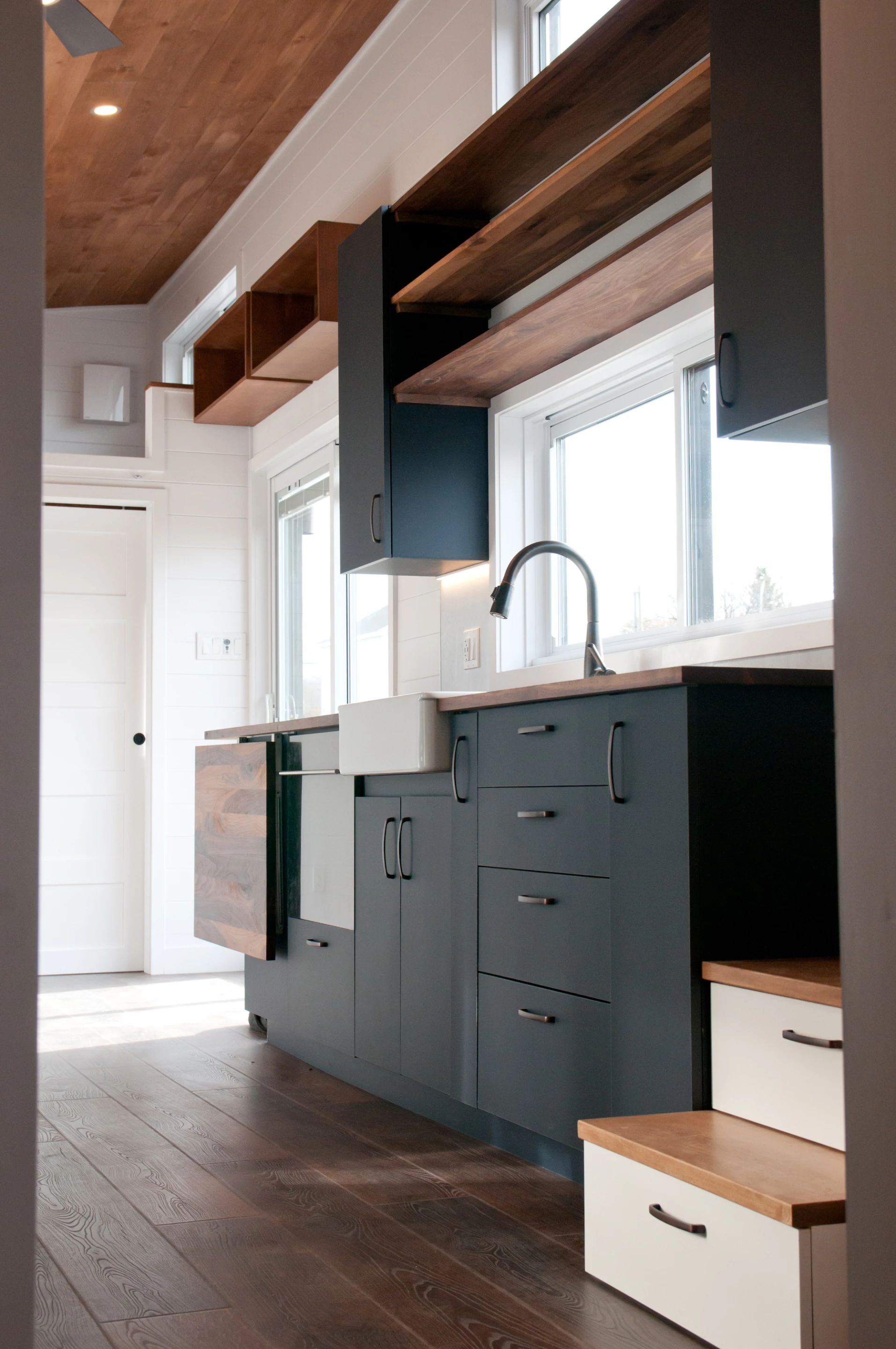 The Charme V2's kitchen includes relatively generous cabinetry